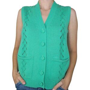 Vintage 60s Teal Green Knit Sweater Vest